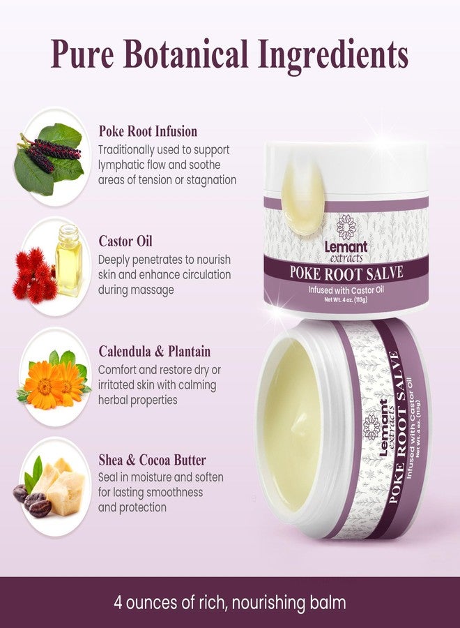 Lemant Organic Poke Root and Castor Oil Salve (4 oz) - Herbal Poke Root Salve infused with Castor Oil, Calendula, Plantain, Red Clover, Boswellia, Shea Butter, and Lavender - Image 3